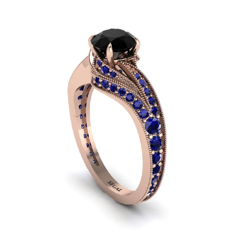 Ladies engagement rings classic designs-Sapphire 14K Gold Pave Engagement Ring - Magnolia No. 68