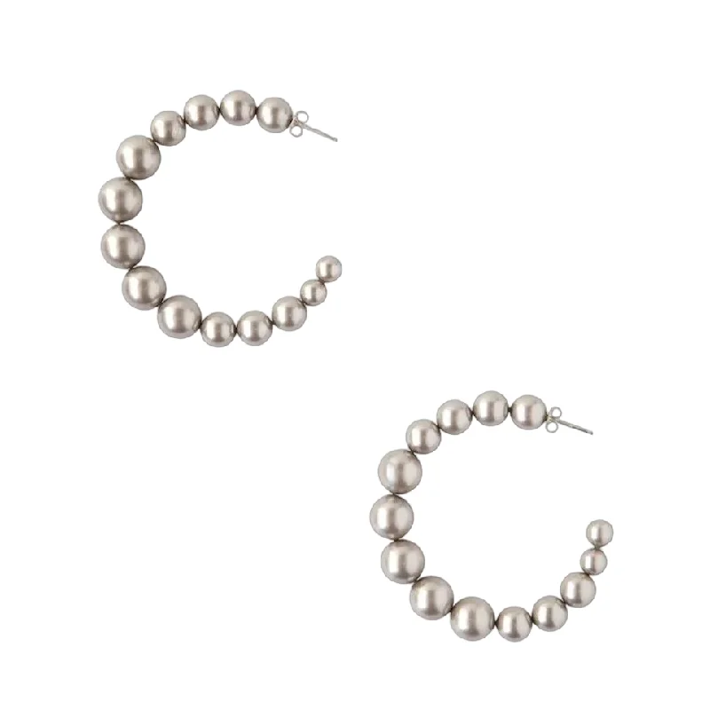 Ladies earrings wedding styles-Multi Pearl Hoop Earrings - Platinum