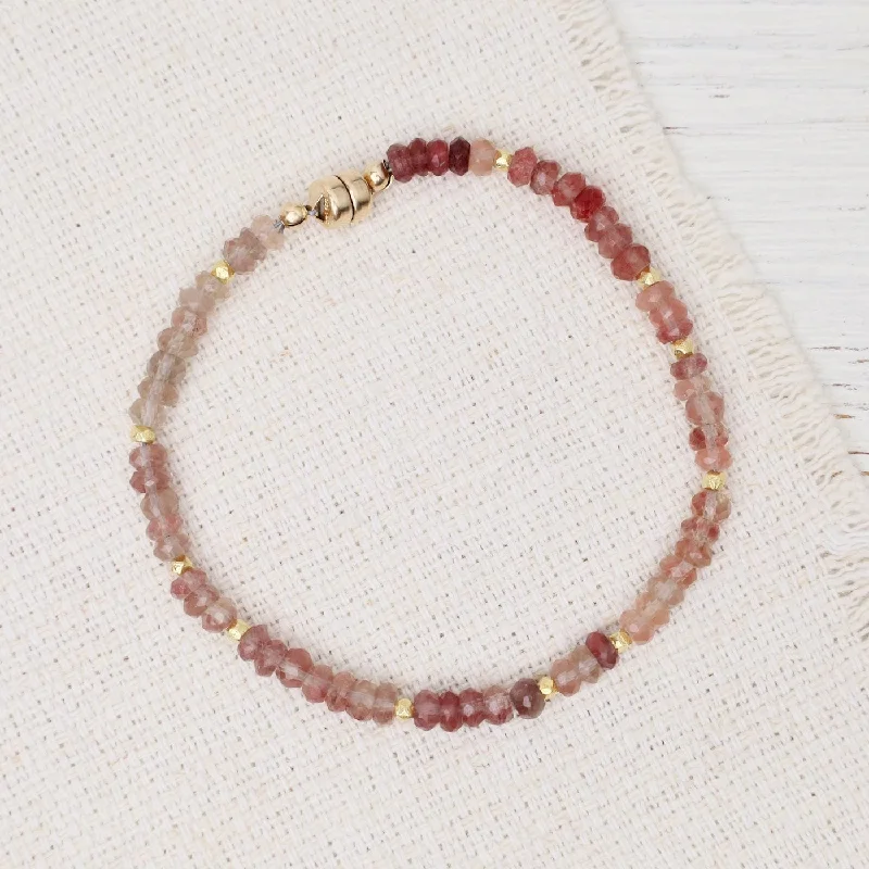 Ladies bracelets openwork patterns-Andesine Garnet, Gold Vermeil Beads Magnetic Bracelet