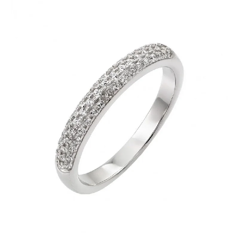 Ladies rings titanium options-Silver 925 Rhodium Plated Micro Pave CZ Ring - STR00948