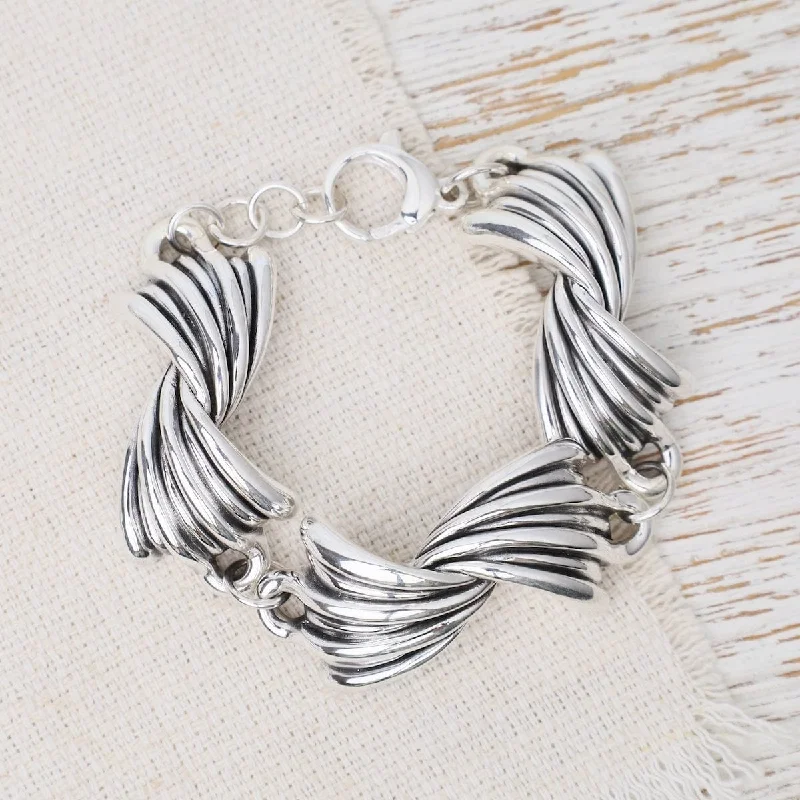 Ladies bracelets animal themes-Electroform Wave Hidden Fish Link Bracelet