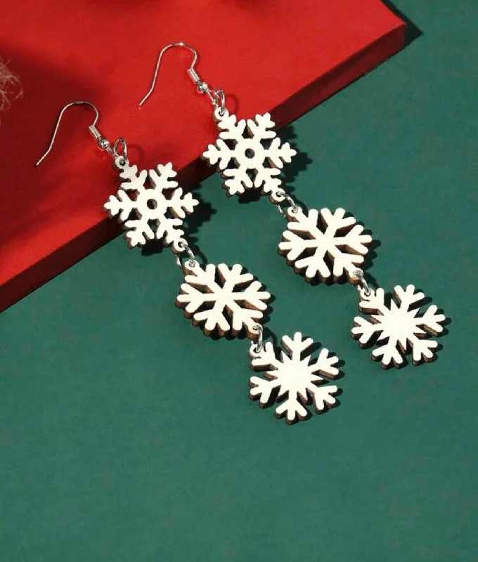 Ladies earrings latest styles-Wooden Snowflake Drop Earrings