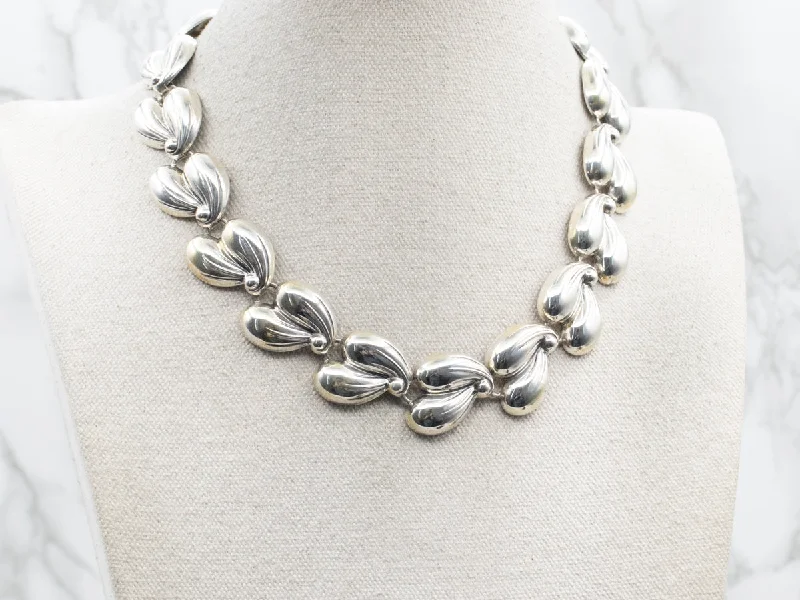 Ladies necklaces luxury brands-Sterling Silver Smooth Double Leaf Link Choker Necklace