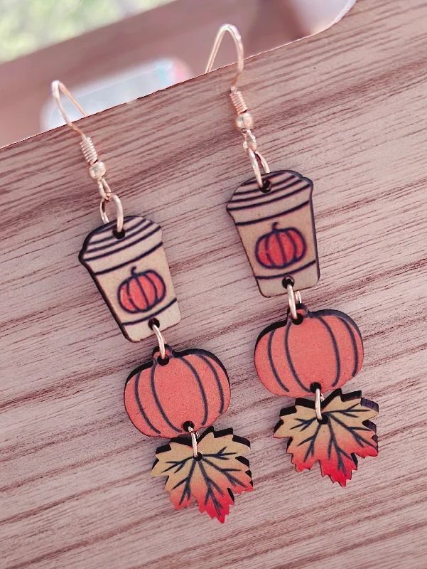 Ladies earrings social media trends-Wooden Harvest Drop Earrings