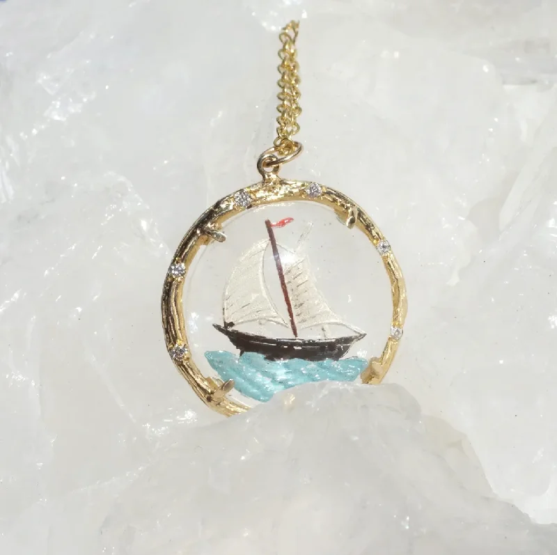 Ladies necklaces friendship necklaces-Crystal Sailboat Necklace