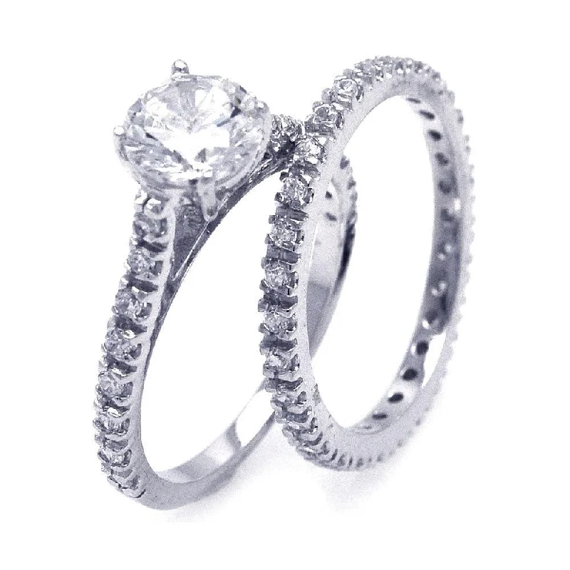 Ladies rings daily wear-Silver 925 Rhodium Plated CZ Ring Pair Set - STR00515