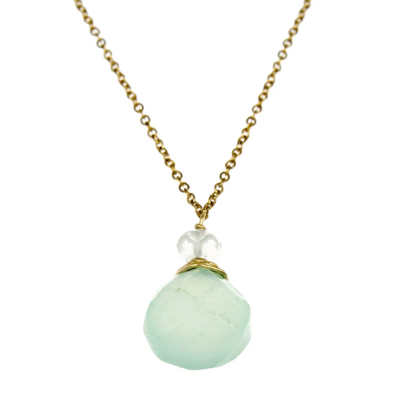 Ladies necklaces couple sets-Green Chalcedony One Drop Necklace