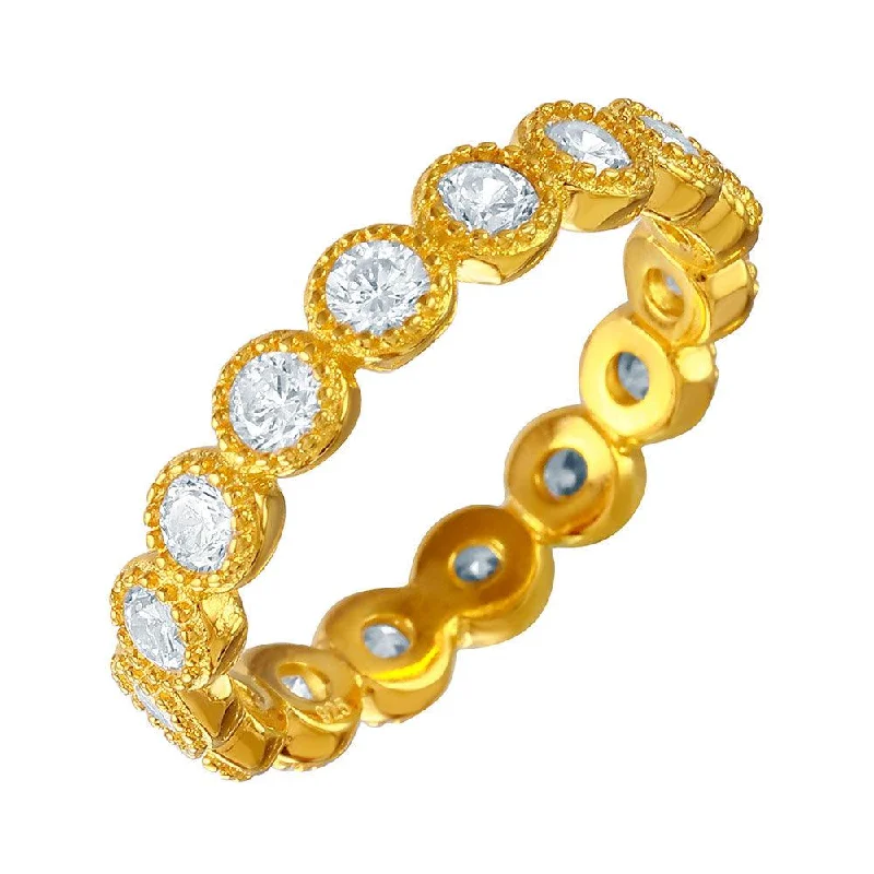 Ladies rings proposal gifts-Silver 925 Gold Plated Stackable CZ Ring - GMR00064GP