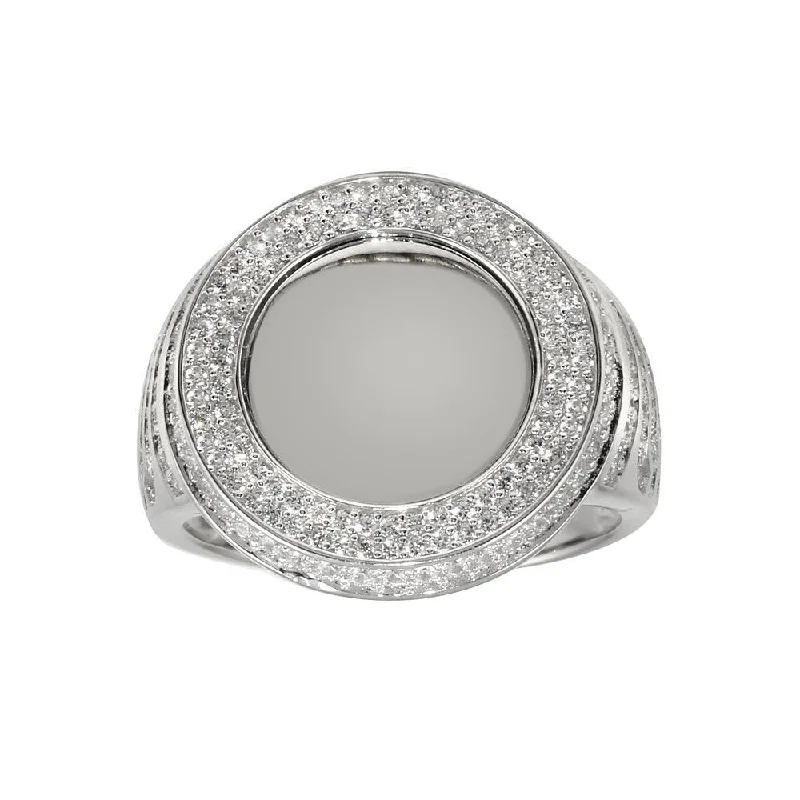 Ladies rings celebrity trends-Rhodium Plated 925 Sterling Silver Round CZ Mirror Disc Ring - GMR00309