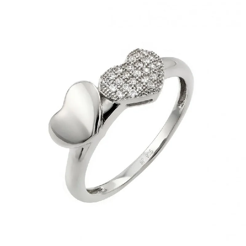 Ladies rings classic looks-Silver 925 Rhodium Plated Micro Pave Set Clear CZ Heart Ring - STR00953