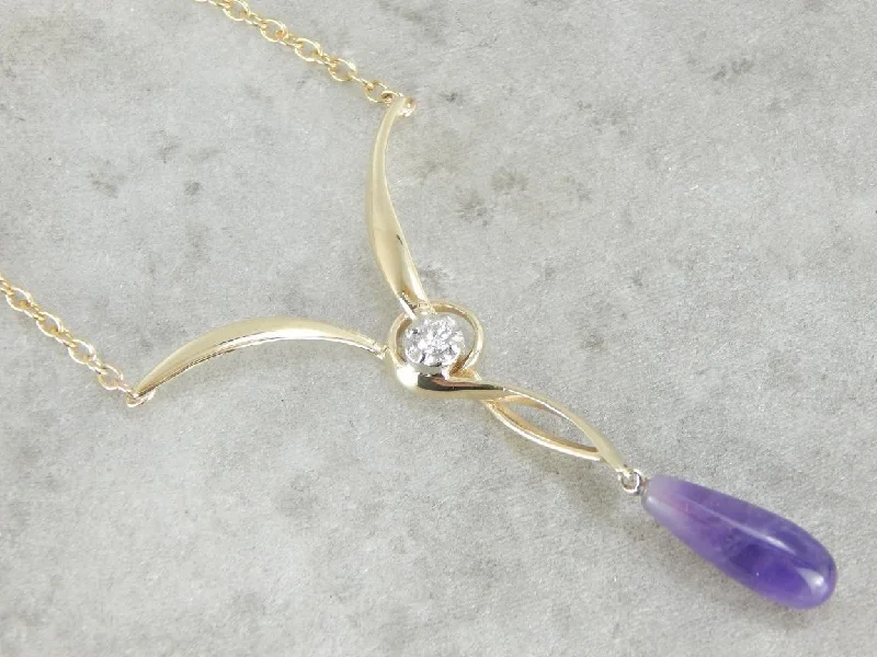 Ladies necklaces engraved names-Amethyst and Diamond Drop Necklace