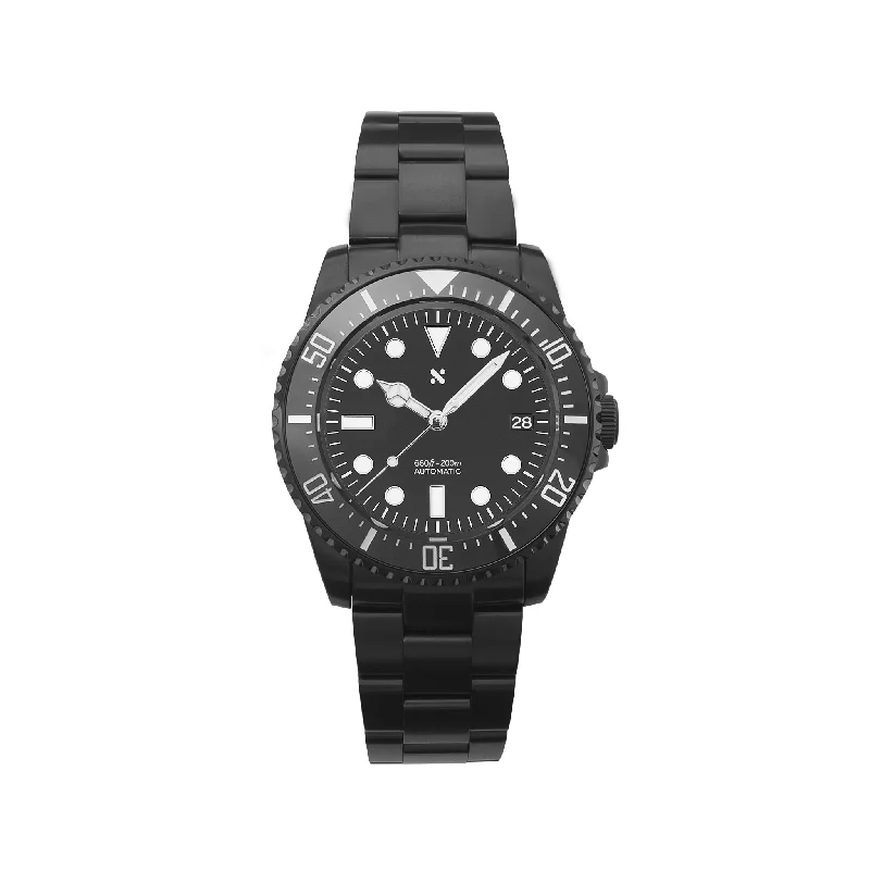 Ladies bracelets Valentine’s Day-NMK04 Automatic Dive Watch: Lumed DSSD Black on Oyster Bracelet