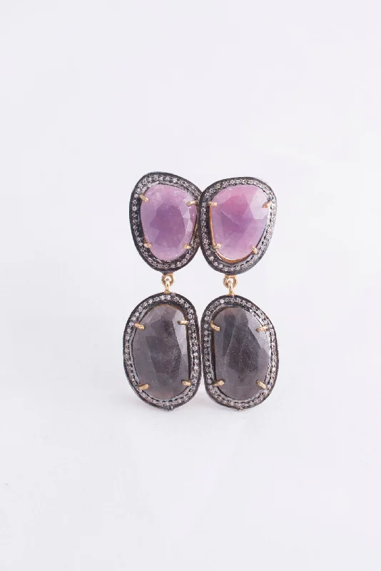 Ladies earrings youthful charm-Raw Sapphire Earrings