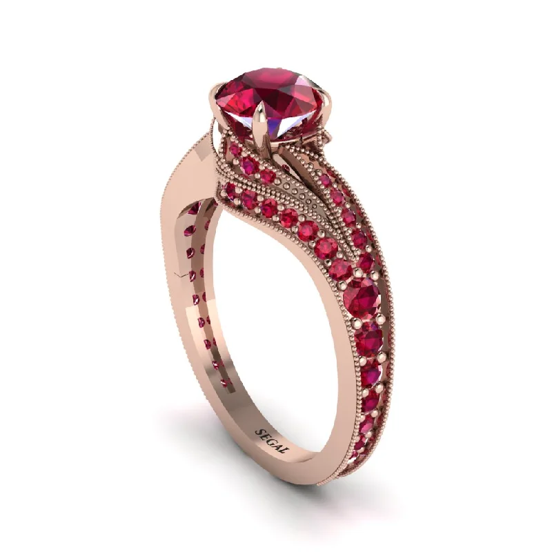 Ladies engagement rings couple designs-Ruby 14K Gold Pave Engagement Ring - Magnolia No. 56