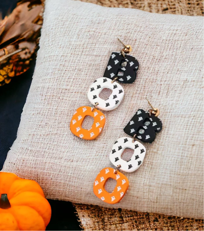 Ladies earrings investment value-"BOO" Halloween Stud Drop Earrings