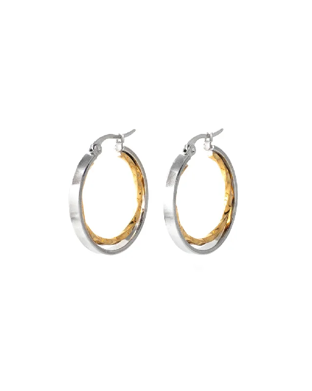 Ladies earrings boho flair-Rotary Two-Tone Hoop Earrings