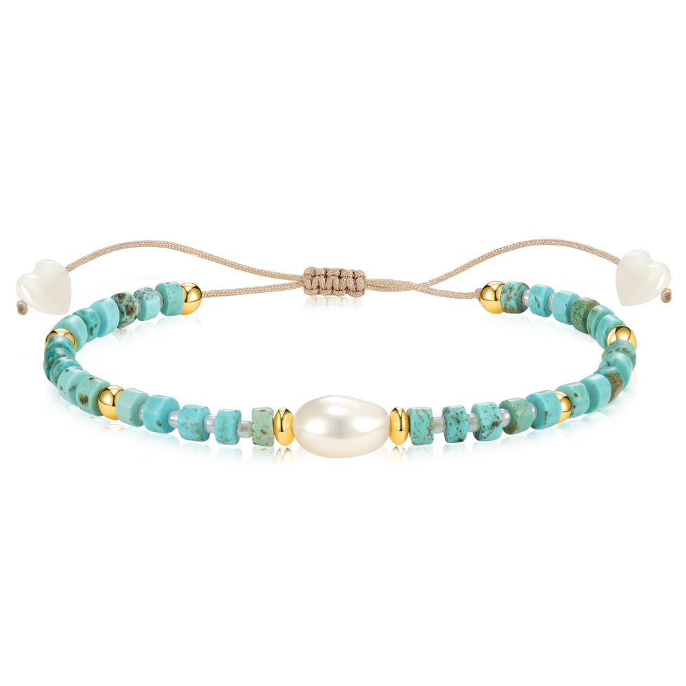 Ladies bracelets hypoallergenic-Adjustable Healing Crystal Bracelet Natural Turquoise Gemstones Beads with Irregular Pearl