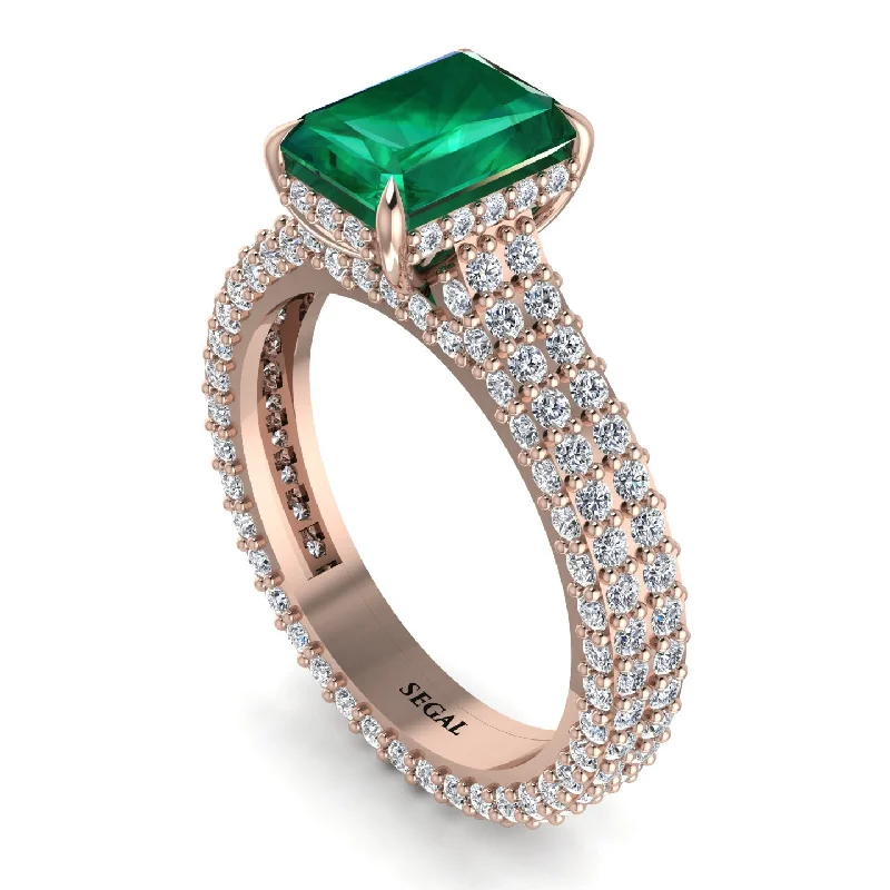 Ladies engagement rings diamond cuts-Radiant Cut Emerald Pave Engagement Ring - Kenzie No. 5