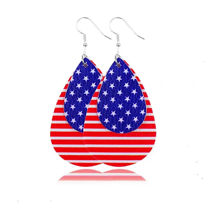 Ladies earrings bridal essentials-Red, White, and Blue Leather Flag Earrings