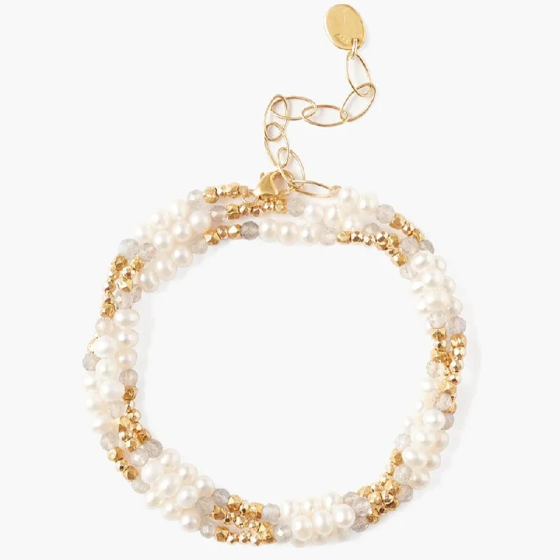 Ladies bracelets viral picks-Antica Triple Naked Wrap Bracelet in White Pearl