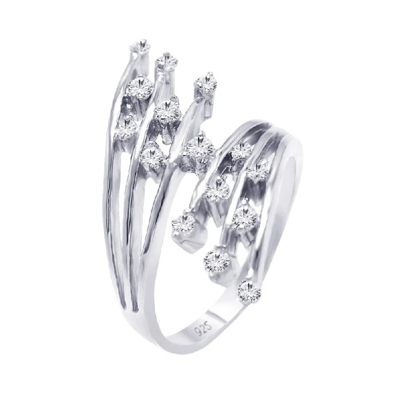 Ladies rings worldwide appeal-Silver 925 Rhodium Plated CZ Double Row Ring - AAR0053