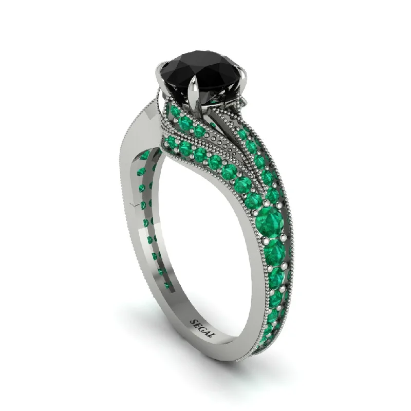 Ladies engagement rings halo settings-Emerald 14K Gold Pave Engagement Ring - Magnolia No. 24