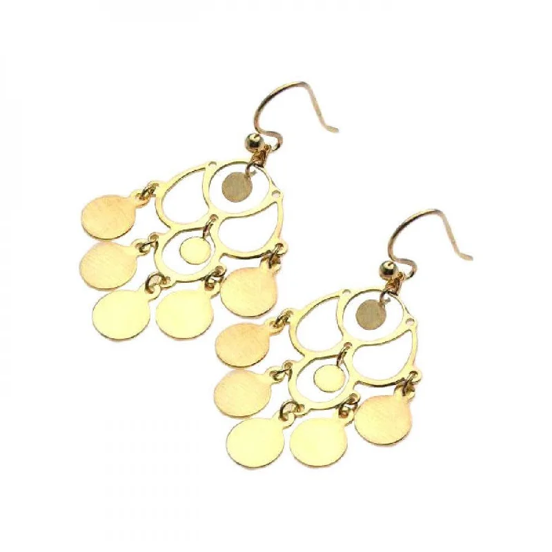 Ladies earrings holiday gifts-Silver 925 Gold Rhodium Plated Flat Round Chandelier Hook Earrings - STE00583