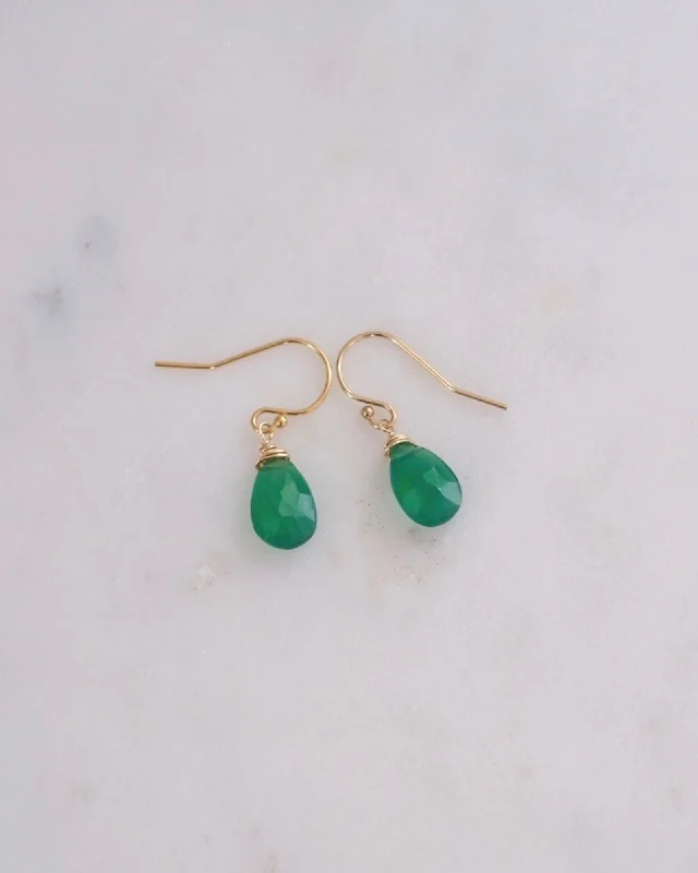 Ladies earrings natural stones-Green Onyx Simple Earrings