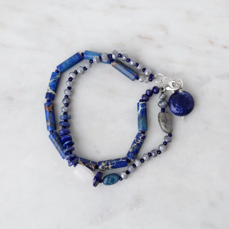 Ladies bracelets creative pieces-Double Strand Lapis Mix Bracelet