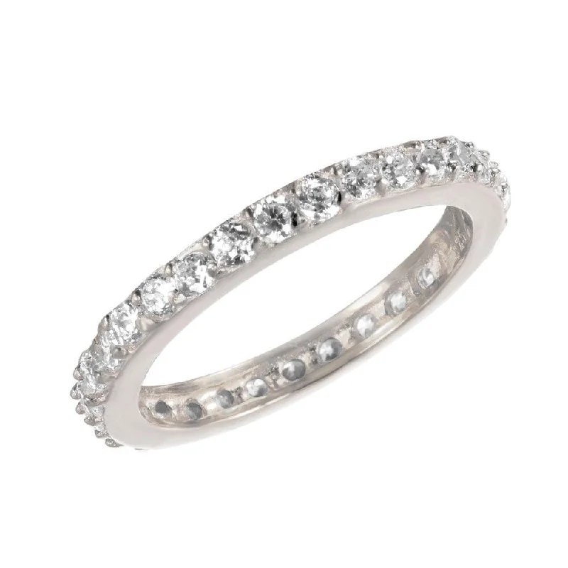 Ladies rings personalized-Silver 925 Rhodium Plated CZ Stackable Eternity Ring - STR00119RH