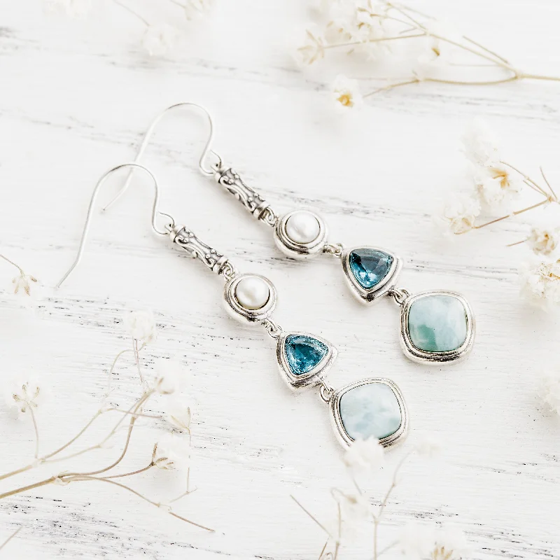 Ladies earrings luxury brands-Silver Larimar Earrings