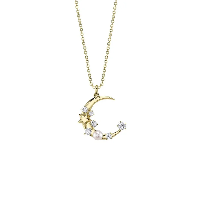 Ladies necklaces colorful stones-0.30 ctw Diamond Moon & Star Pendant Necklace