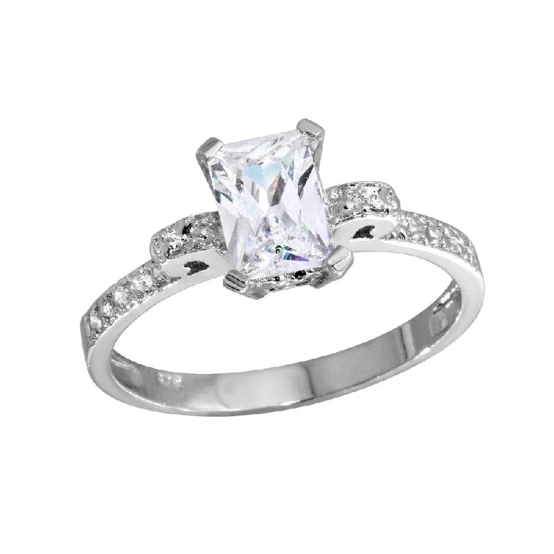 Ladies rings discount offers-Rhodium Plated 925 Sterling Silver Rectangle Center CZ Stone Ring - GSR00005