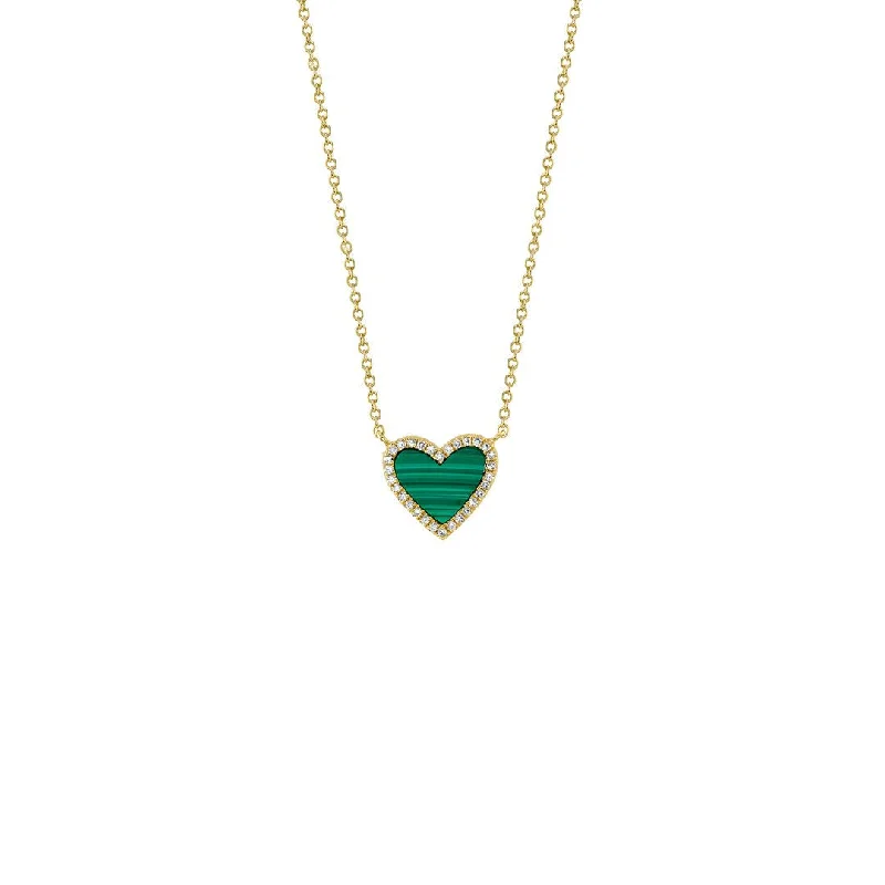 Ladies necklaces minimalist looks-18" Malachite & Diamond Stationary Pendant Necklace