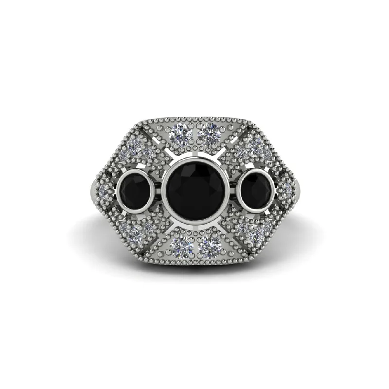 Ladies engagement rings latest styles-Black Diamond Art Deco Geometric Engagement Ring - Haven No. 9