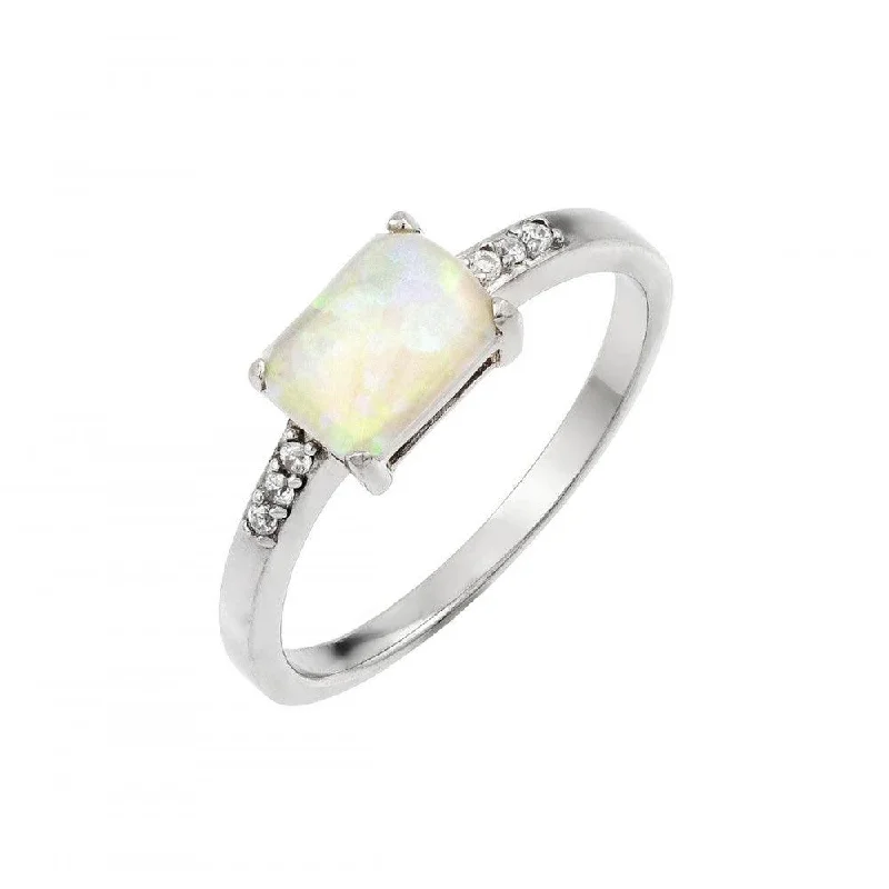 Ladies rings Mother’s Day-Silver 925 Rhodium Plated Clear CZ Baguette Opal Ring - STR00993