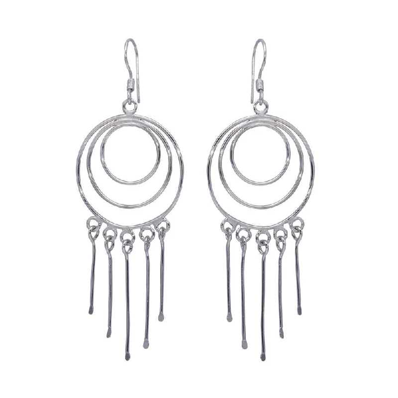 Ladies earrings online shopping-Silver 925 Rhodium Plated Multiple Graduated Open Circle Wire Dangling Hanging Teardrop Hook Earrings - DSE00019