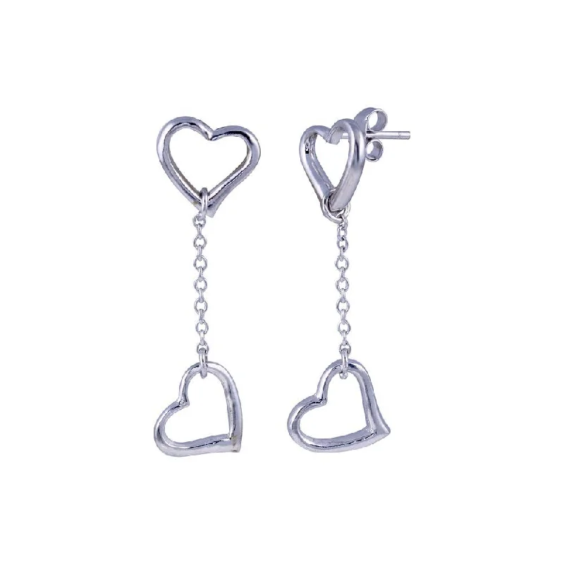 Ladies earrings unique designs-Silver 925 Rhodium Plated Heart Wire Dangling Earrings - STE00061