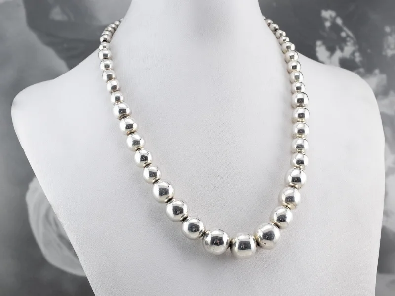 Ladies necklaces proposal surprises-Silver Graduated Beaded Ball Necklace