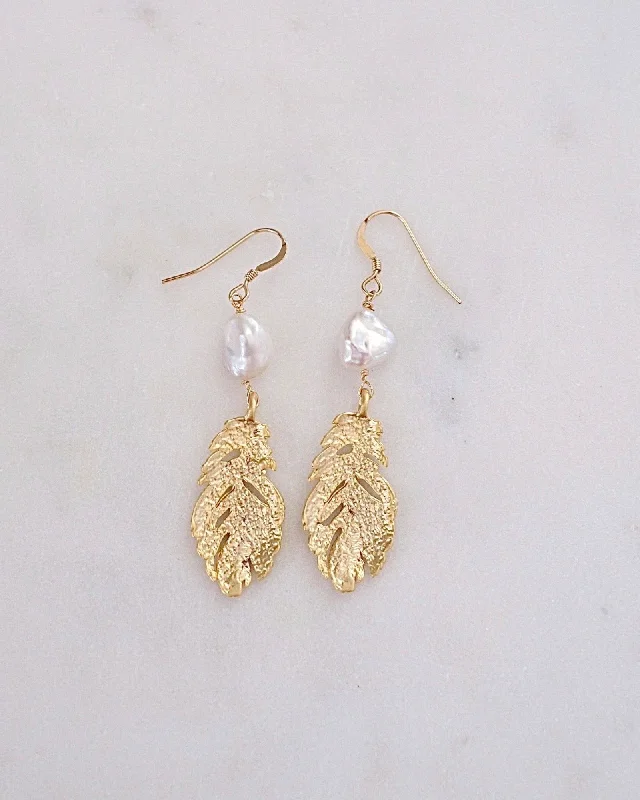 Ladies earrings limited editions-Feather Pearl Earrings