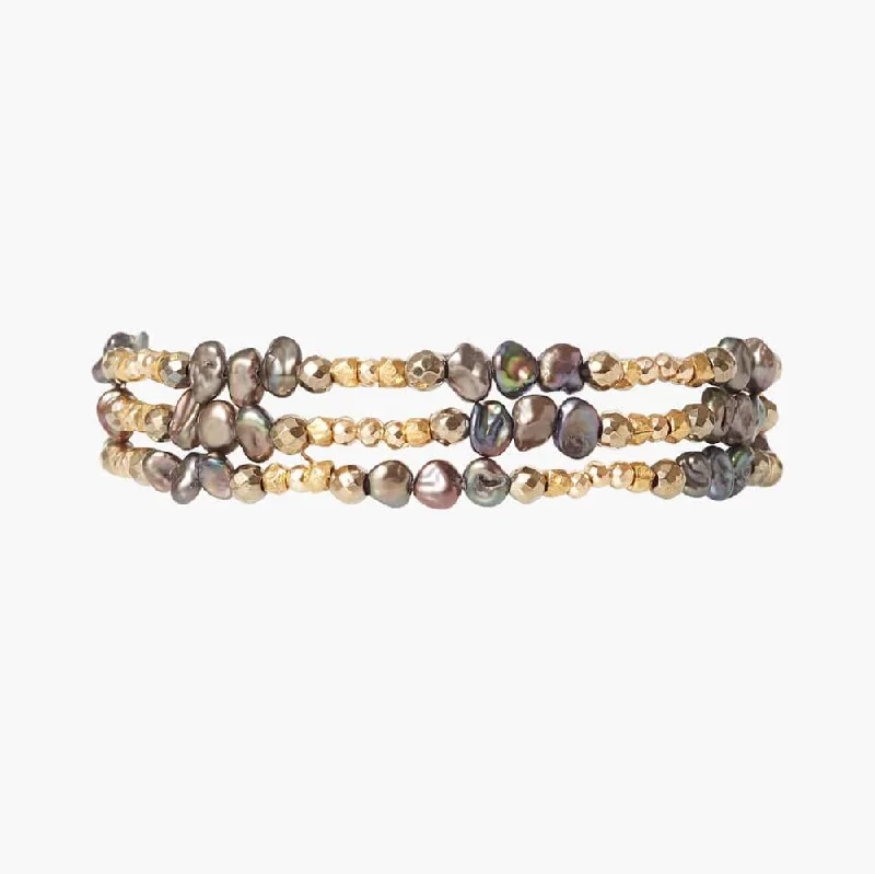 Ladies bracelets global brands-Antica Triple Naked Wrap Bracelet in Peacock Pearl