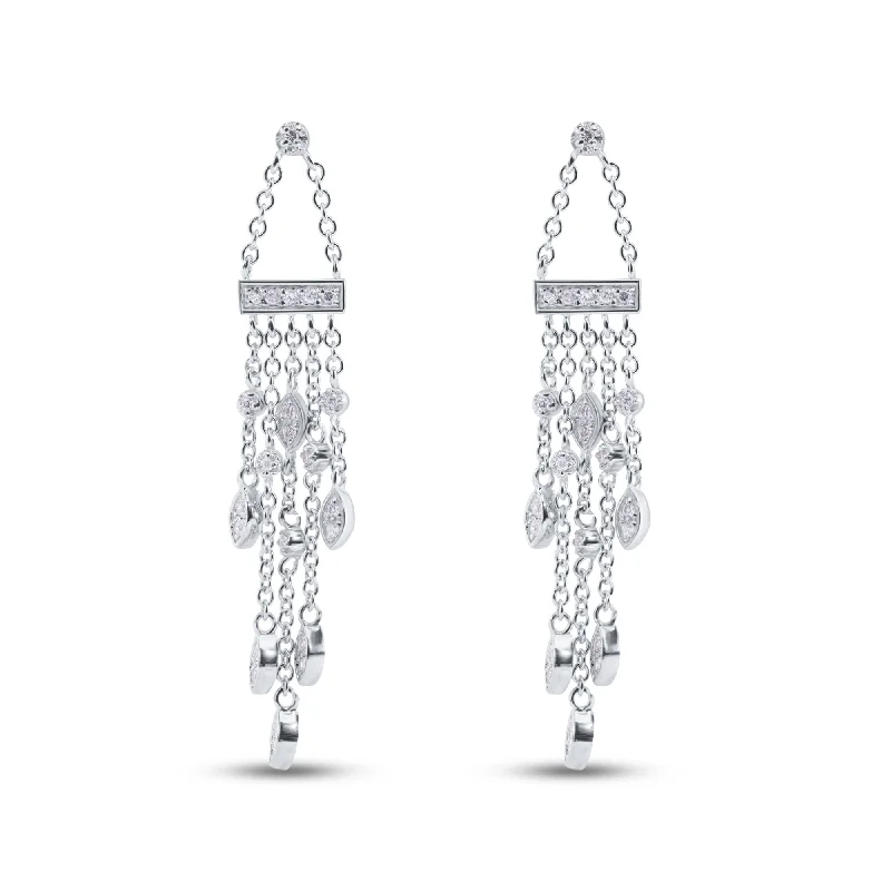 Ladies earrings online shopping-Clearance-Silver 925 Rhodium Plated Marquis CZ Wire Dangling Chandelier Earrings - STE00438