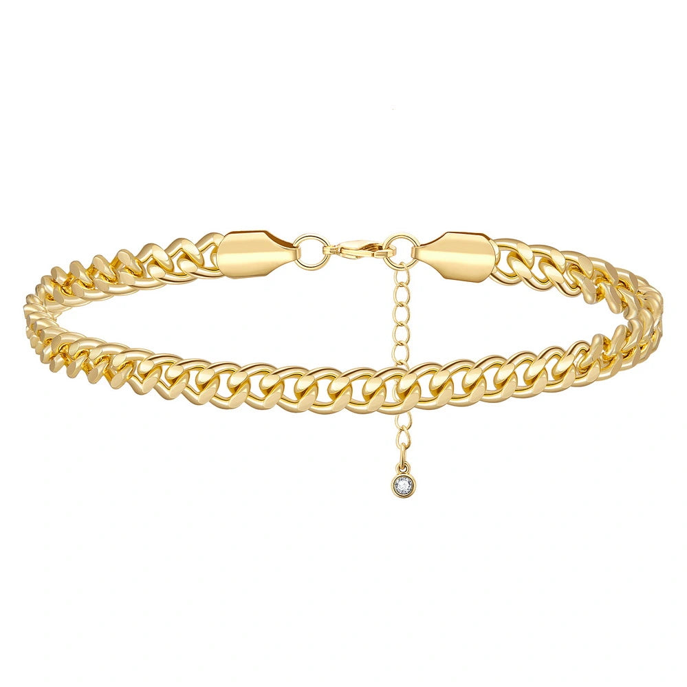 Ladies bracelets white gold-Dainty 14k Gold Adjustable Ankle Bracelets- 6mm Cuban