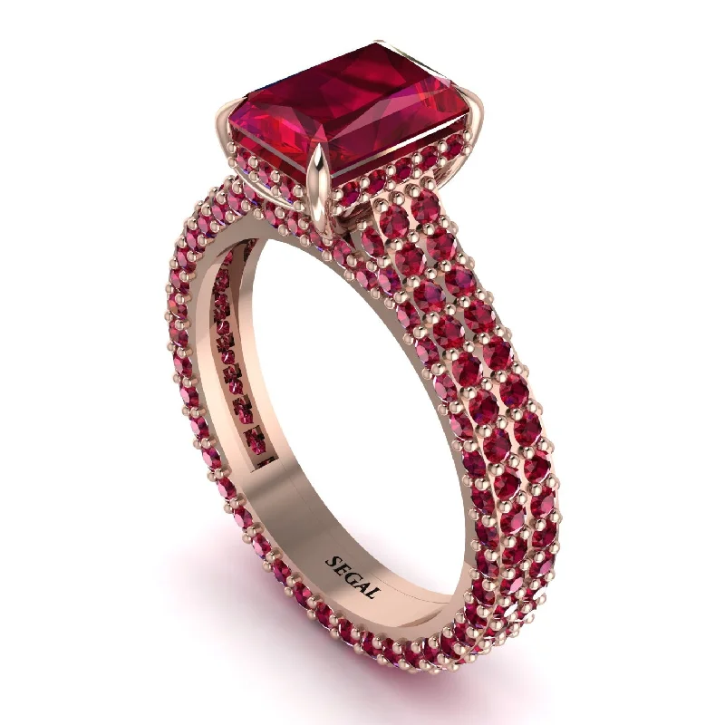 Ladies engagement rings couple designs-Radiant Cut Ruby Pave Engagement Ring - Kenzie No. 56