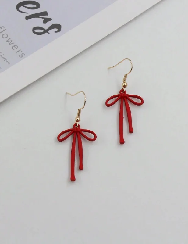 Ladies earrings handmade designs-Beautiful Red Bow Earrings