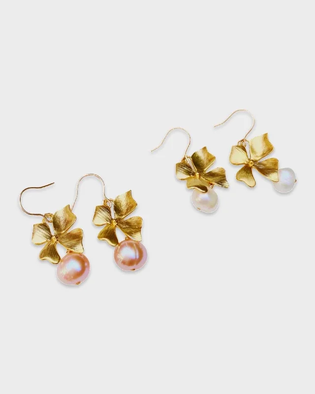 Ladies earrings birthday surprises-Mini Floral Pearl Earrings