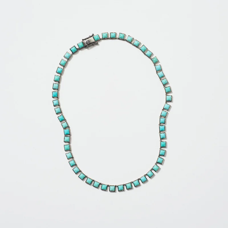 Ladies necklaces classic designs-Small Turquoise Tile Rivière Necklace