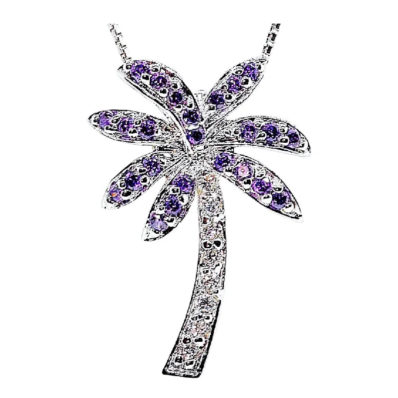 Ladies necklaces worldwide styles-Florida Purple Amethyst Color Palm Tree Necklace