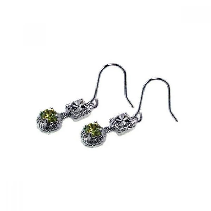 Ladies earrings Mother’s Day-Clearance-Silver 925 Rhodium Plated Round Green and Clear Square CZ Dangling Hook Earrings - STE00244