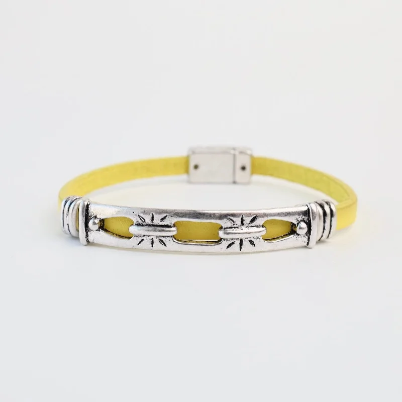 Ladies bracelets natural stones-Antique Silver Yellow Bracelet